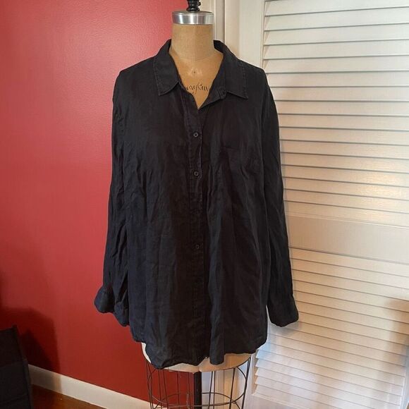 H & M | black linen long sleeve oversized button up XL - Picture 1 of 8